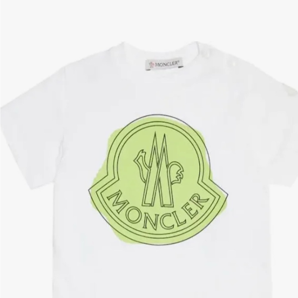 Moncler White and Neon Green Kids T-Shirt